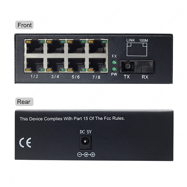 8x 10/100Base-TX To 100Base-FX TX1550/RX1310nm 20km Single SC Fiber Optic Swtich | FC-FA108-53S20